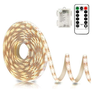 Tira De Luces Led A Pilas 3 Metros Con Mando Impermeable Blanco Cálido