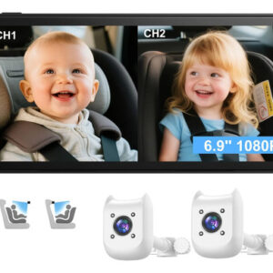 Cámara Doble Para Coche Bebé 1080p Pantalla 6.9 Visión Noctu Color