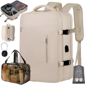 Mochila De Viaje Expandible 40l Impermeable Rosa Beige Rosa -beige Diseño De La Tela
