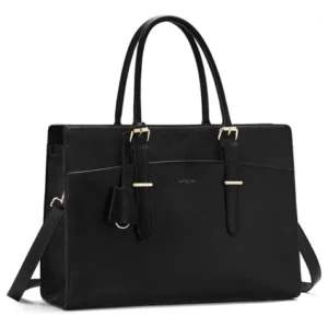 Bolso Para Laptop Mujer Maletín De Cuero Vegano Negro Negro