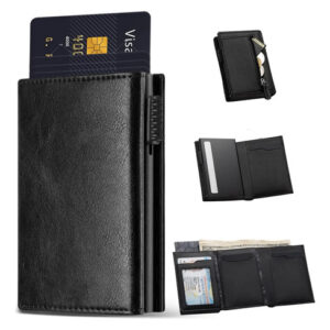 Cartera De Cuero Sintético Para Hombre Con Protección Rfid Negro Diseño De La Tela