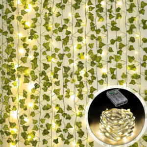 Guirnalda Hiedra Artificial 10m 100 Luces Led Batería Verde