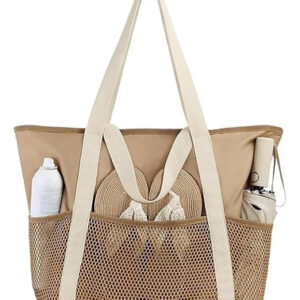 Bolso De Mano Plegable Mujer Viaje Playa Resistente 52x37 Cm Marrón Diseño De La Tela Acabado De Los Herrajes Color De La Correa De Hombro