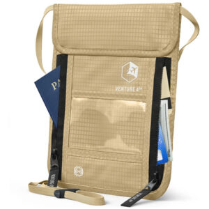Portadocumentos De Cuello Antirrobo Rfid Impermeable Para Vi Beige Diseño De La Tela
