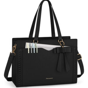 Bolsa Tote Para Laptop De Mujer 15,6 Pulgadas Color Negro Todo Negro Dorado Negro