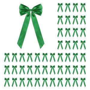 50 Lazos De Satén Verde 10x20 Cm Adornos Navideños Autoadhes