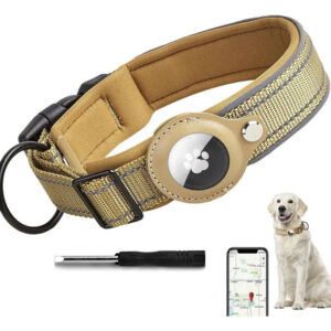 Collar Grueso Para Perros Con Soporte Airtag Ajustable Caqui