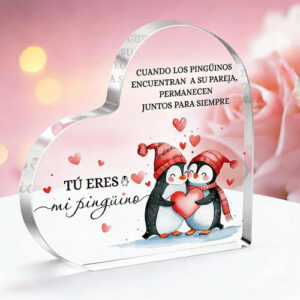 Placa Acrílica Corazón Pingüino Decoración San Valentín 13 C