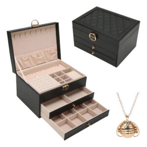 Caja Joyero Grande 3 Niveles Organizador De Joyas Elegante Negro