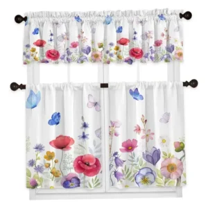 Juego De Cortinas Semitransparentes Flores Silvestres 3 Piez
