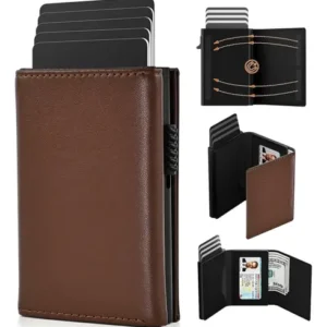 Tarjetero De Cuero Hombre Rfid Elegante 8 Tarjetas Marrón Marrón Diseño De La Tela