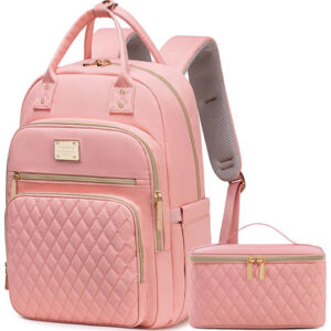 Mochila De Almuerzo Rosada Para Laptop 15.6 Pulgadas Rosado Diseño De La Tela