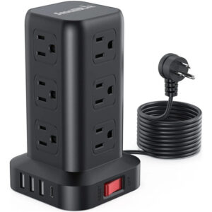 Regleta Torre Multicontacto 12 Salidas 4 Puertos Usb C Negro Negro