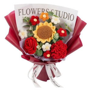Ramo Flores De Ganchillo Rosas Tulipanes Decoración Rojo