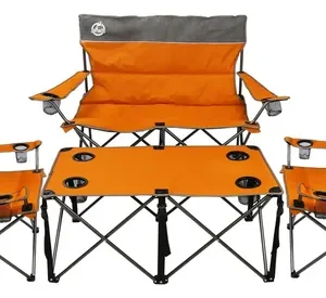 Juego De 4 Sillas Y Sofá Plegable Para Camping Naranja