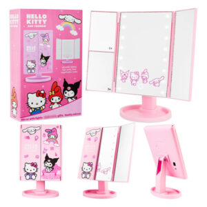 Espejo De Maquillaje Luminoso 16 Led Rosa Hello Kitty 3x