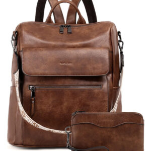 Mochila De Cuero Vegano Para Mujer Grande Con Cartera Marrón Marrón Diseño De La Tela