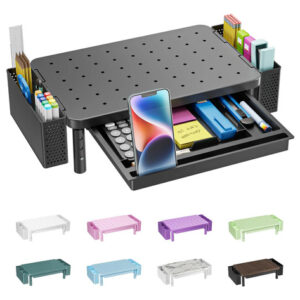 Base Para Monitor Organizador Con Cajón Soporta 20 Kg Negro Negro