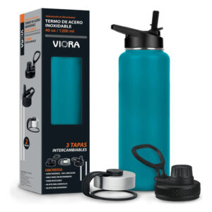 Termo De Acero Inoxidable 1200 Ml 3 Tapas Para Bebidas