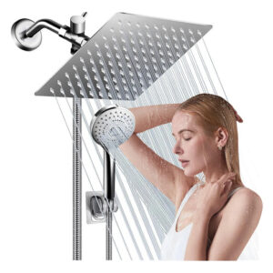 Regadera De Baño Redonda 20x20 Cm Ajustable Alta Presión
