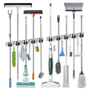 Organizador De Escobas Y Trapeadores Montaje En Pared 2 Pack Negro + Plata