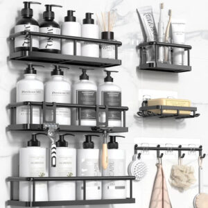 Juego Organizador 6 Piezas Estante De Baño Sin Taladro Negro
