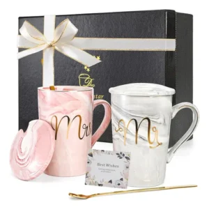 Juego De Tazas De Café Para Parejas Cerámica Blanco Y Rosa