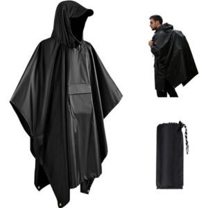 Poncho Impermeable Para Lluvia Adulto Con Capucha Negro Reut Negro Talla