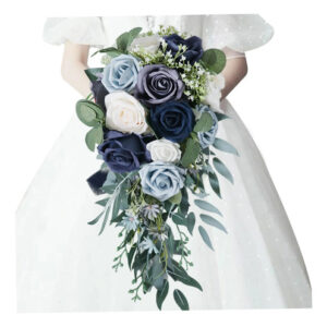 Ramo De Novia En Forma De Gota Rosas Azules De Seda 268g
