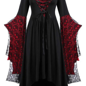Disfraz Halloween Mujer Calavera Vestido Borgoña Manga Larga