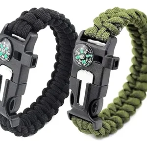 Pulsera De Supervivencia Paracord 5 En 1 Negra Verde 25 Cm Negro/verde Militar