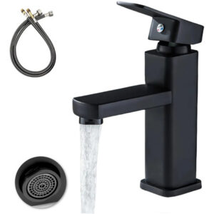 Grifo Para Lavabo Acero Inoxidable Monomando 1 Orificio Negr