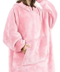 Sudadera Manta De Franela Rosa Grande Con Capucha Y Mangas
