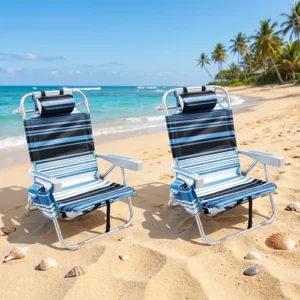Sillas De Playa Plegables Para Adultos 5 Posiciones Con Port Paquete De 2 Rayas Azules