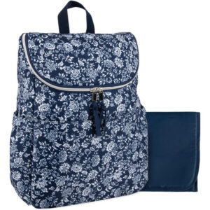 Mochila Pañalera Multifuncional Azul Marino Floral Con Cambi Azul Marino Floral Diseño De La Tela