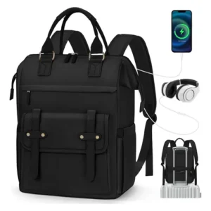 Mochila Para Laptop Mujer 15.6 Negra Con Puerto Usb Ligera Negro 0