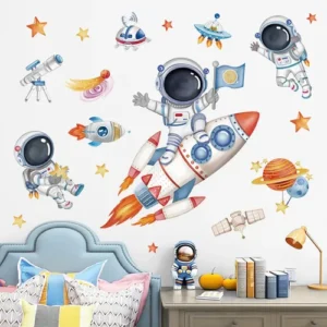 Calcomanías De Pared Astronauta Espacio 2 Piezas Impermeable B