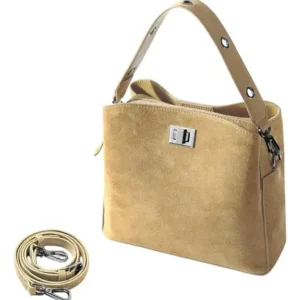 Bolso De Gamuza De Piel Auténtica Caqui Para Mujer Clásico