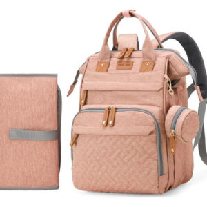 Mochila Pañalera Grande Rosa Con Cambiador Y Estuche Chupete Rosa Diseño De La Tela