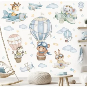 Calcomanías De Pared Con Globos Y Animales Para Niños 2 Piez Multi