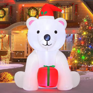 Oso Inflable Navidad 1 2 M Luz Led Blanco Resistente Agua