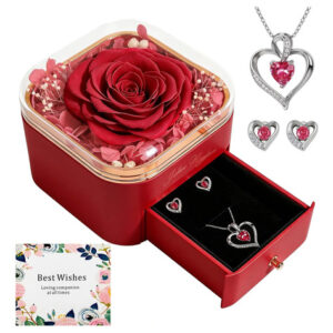 Juego De Collar Y Aretes De Flores Preservadas Rojas Rojo