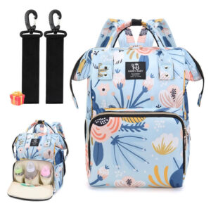 Mochila Pañalera Impermeable Multifuncional 10 Bolsillos Flo Flores Azules Diseño De La Tela