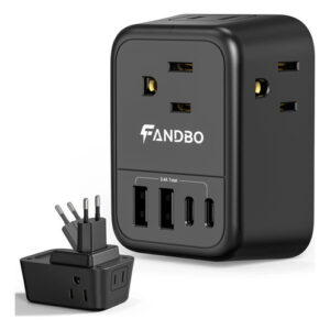 Adaptador De Viaje Europeo 8 En 1 Usb Y Usb C 2500w Negro