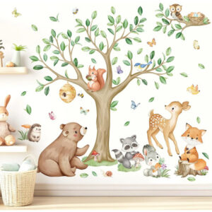 Calcomanías De Pared Animales Bosque Oso Ciervo Zorro 2 Piez Multi