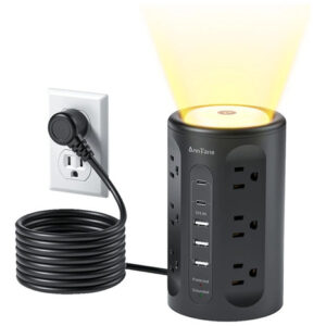 Regleta Torre Multicontacto 3.04m 12 Tomas 5 Usb Protección Negro