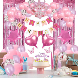 Decoración Cumpleaños Princesa 59 Piezas Globos Cortina Rosa