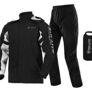 Traje Impermeable Para Moto Con Capucha Y Pantalón Reflectan Negro Falso