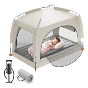 Cama De Viaje Inflable Para Niños Con Tienda Portátil Caqui Caqui Gris
