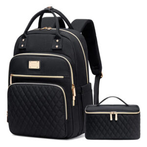 Mochila De Almuerzo Para Mujer 15.6 Pulgadas Ligera Negra Negro Acolchado (rombos)